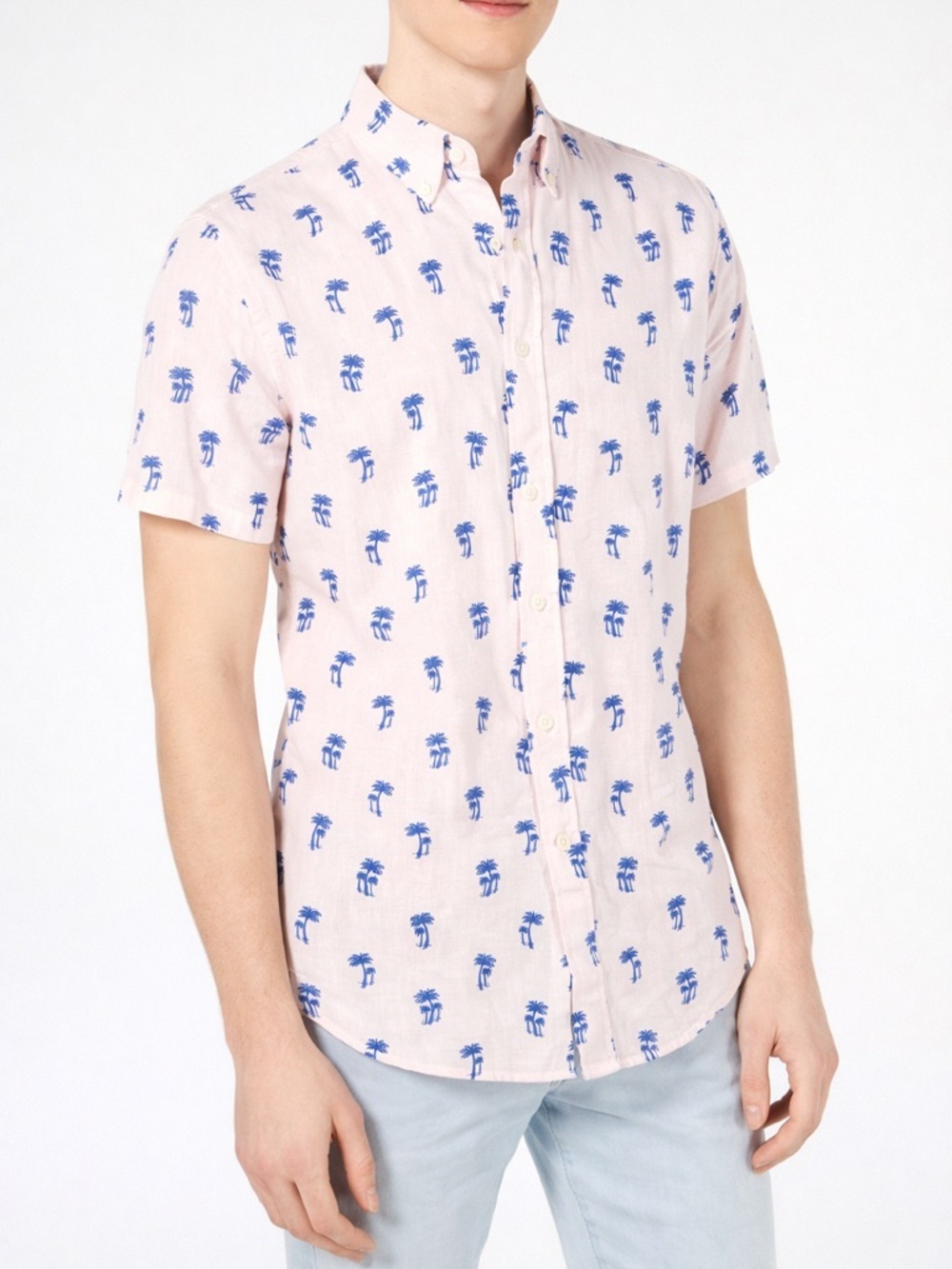 Tommy Hilfiger Linen/Cotton Palm Tree Button Up Shirt Men’s Short Sleeve XL